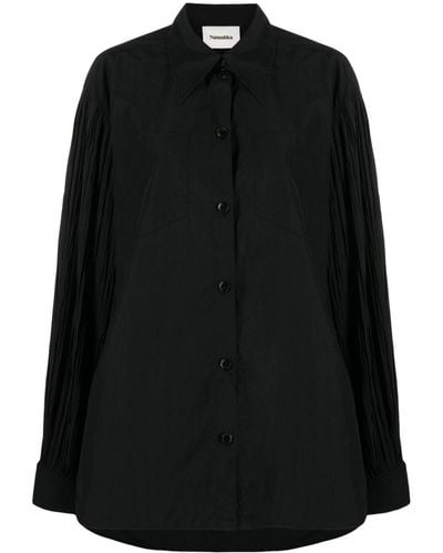 Nanushka Nele Pleated-sleeves Poplin Shirt - Black
