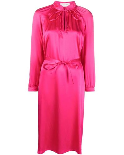Yves Salomon Long-sleeve Wraparound Silk Dress - Pink