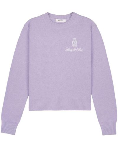 Sporty & Rich Embroidered-logo Cashmere Jumper - Purple