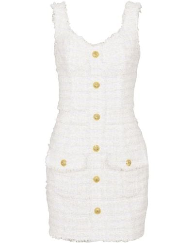 Balmain Tweed Button-down Fastening Dress - White