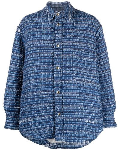 Thom Browne デニム ツイード シャツジャケット - ブルー