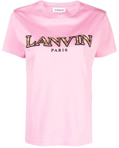 Lanvin Logo-embroidered Cotton T-shirt - Roze