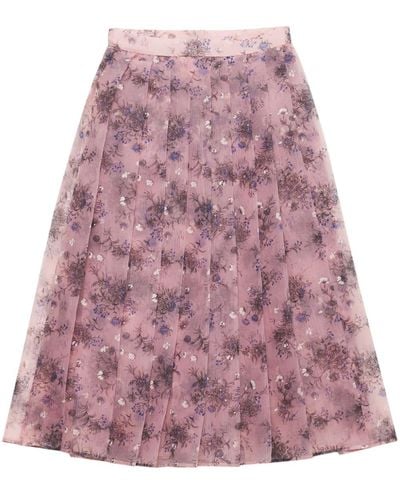 Prada Floral-print Pleated Skirt - Pink