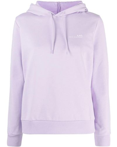 A.P.C. Logo-print Cotton-jersey Hoodie - Purple
