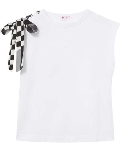 Emilio Pucci T-shirt à carreaux en coton - Blanc