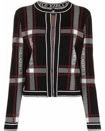 Karl Lagerfeld Check-pattern Knit Cardigan - Black