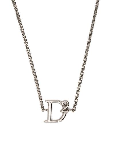 DSquared² Monogram-charm pendant necklace - Metálico