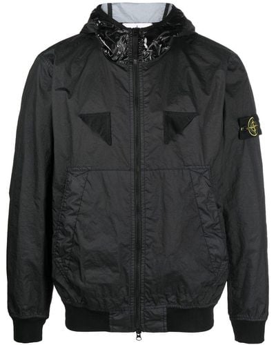 Stone Island Compass-patch Hooded Jacket - Black