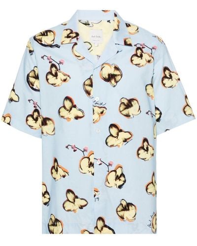 Paul Smith Orchid-Print Short-Sleeve Shirt - Blue