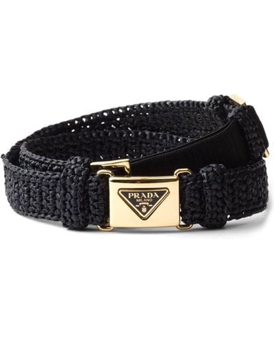 Prada Triangle-logo Crochet Belt - Black
