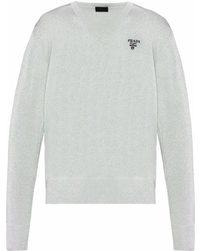 Prada Jacquard-Pullover mit V-Ausschnitt - Grau
