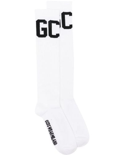 Gcds Logo-intarsia Knee-length Socks - White