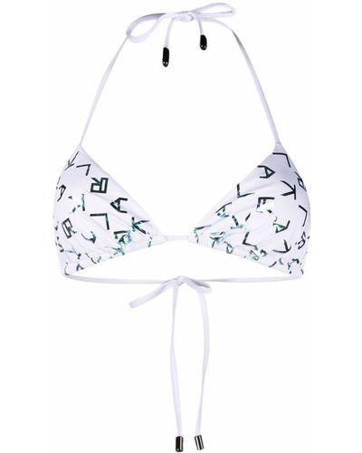 Karl Lagerfeld Iridescent Logo Triangle Bikini Top - White