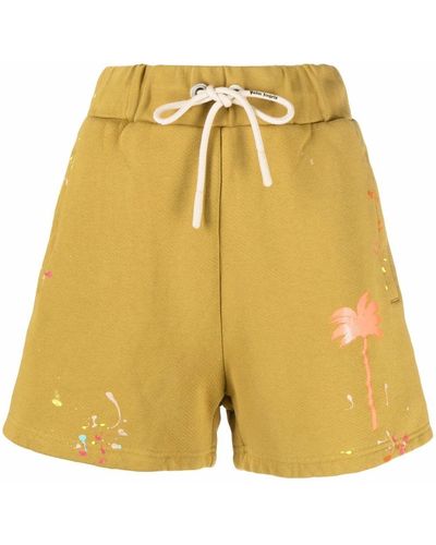 Palm Angels Paint Splatter Cotton Shorts - Yellow