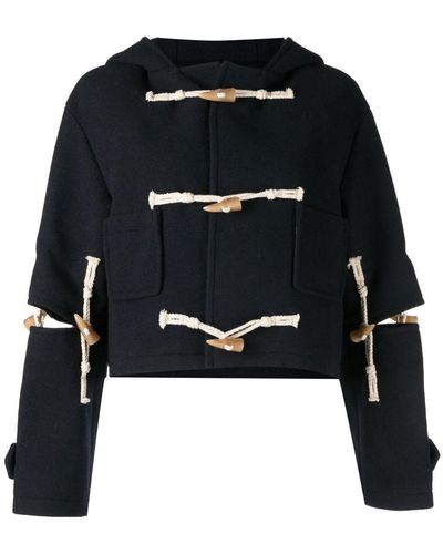 ROKH Cut-out Hooded Duffle Jacket - Black