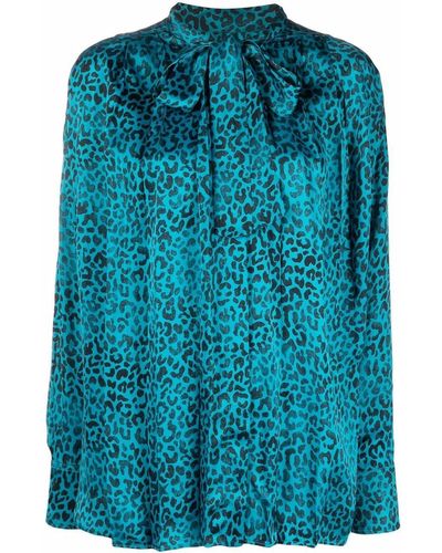 Golden Goose Pussybow Leopard Print Blouse - Blue