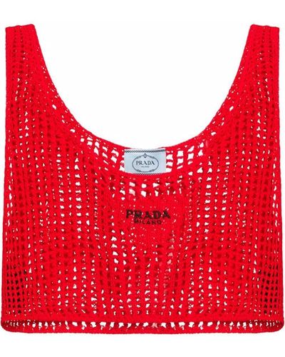 Prada Open-knit Crop Top - Red