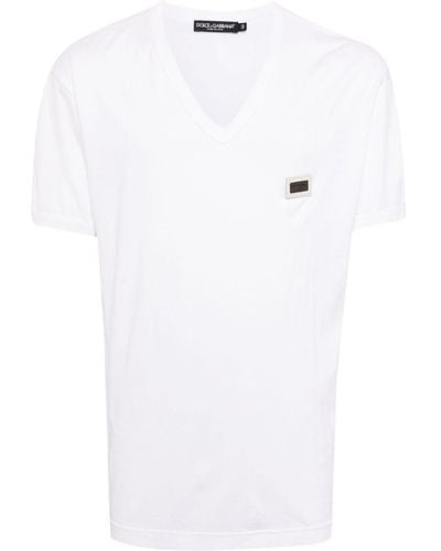 Dolce & Gabbana Logo-patch V-neck Cotton T-shirt - White