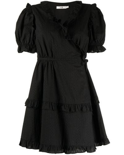 B+ AB Embroidered Ruffled Wrap Dress - Black