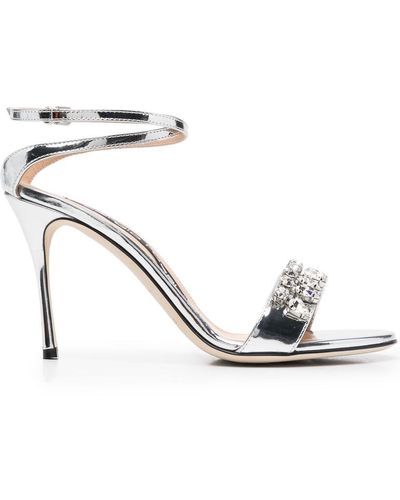 Sergio Rossi Godiva 90mm Crystal-embellished Sandals - Gray