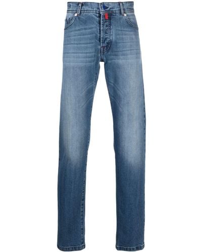 Kiton Logo-patch Cotton Straight-leg Jeans - Blue
