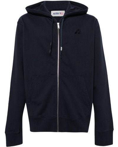 Autry Logo-embroidered Cotton Hoodie - Blue