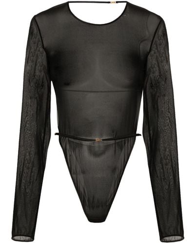 Saint Laurent Open-back Crepe Bodysuit - Black