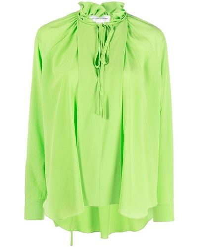 Victoria Beckham Gathered-detail Long-sleeve Blouse - Green