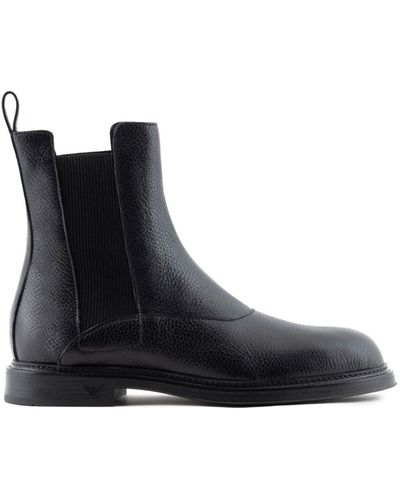 Emporio Armani Grained Leather Ankle Boots - Black