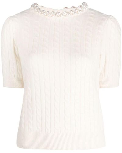 Sandro Faux-pearl Embellished Knitted Top - Natural