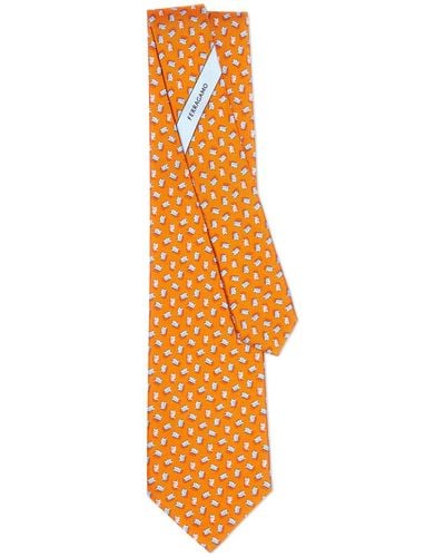 Ferragamo Teddy Bear-print Silk Tie - Orange