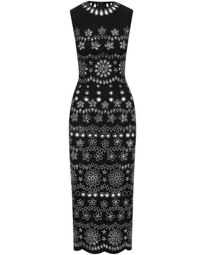 Oscar de la Renta Crystal-eyelet Pencil Dress - Black