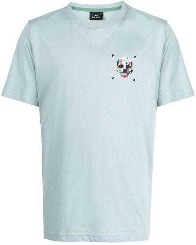PS by Paul Smith T-shirt en coton à imprimé tête de mort - Bleu
