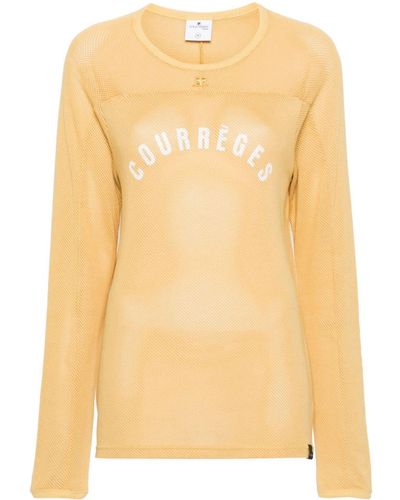 Courreges Logo-print Perforated T-shirt - Yellow