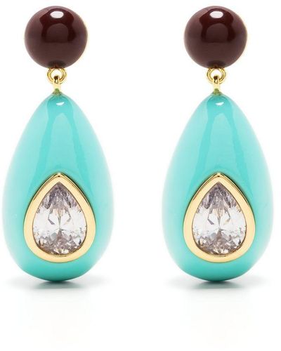 Eshvi Crystal Enamel Drop Earrings - Blue