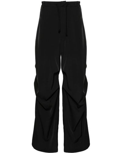 MM6 by Maison Martin Margiela Gathered-Detail Drawstring Wide Trousers - Black