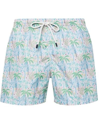 Fedeli Madeira Botanical-print Swim Shorts - Blue