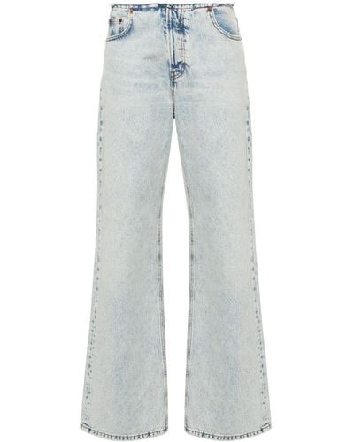 Haikure Korea Frayed Straight-leg Jeans - Blue