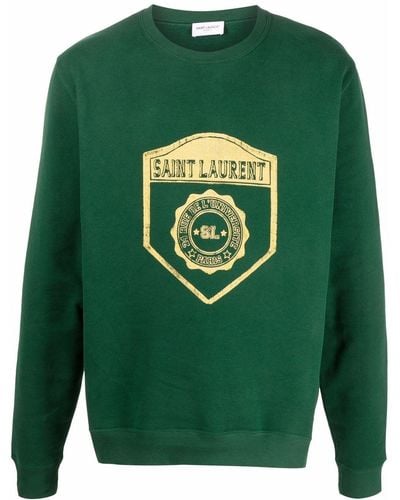 Saint Laurent Sweatshirt aus Baumwoll-Jersey mit Logoflockdruck - Grün