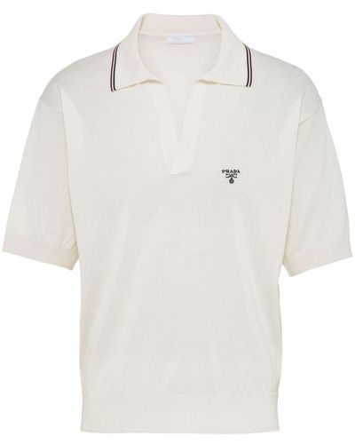 Prada Logo-embroidered Knit Polo Shirt - White