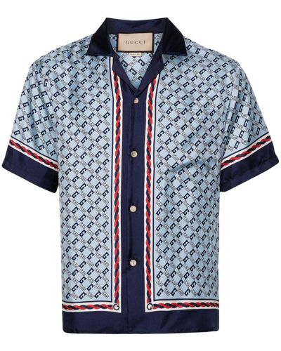 Gucci Chemise En Soie À Imprimé G Géométrique - Bleu