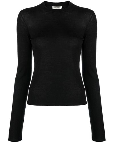 Saint Laurent Crew-Neck Fine-Knit Sweater - Black