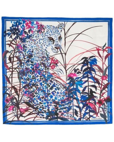 Ferragamo Leopard-print Silk Scarf - Blue