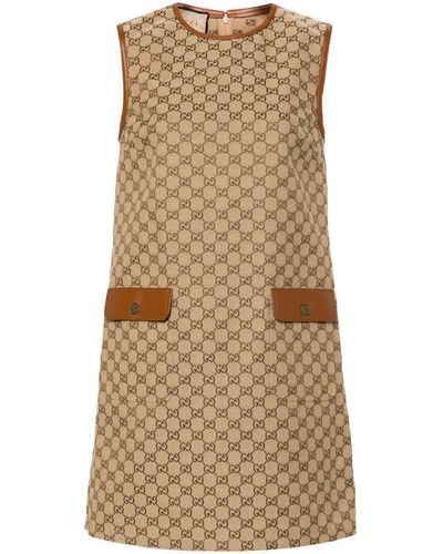 Gucci Monogram-pattern Sleeveless Cotton-blend Midi Dress - Brown