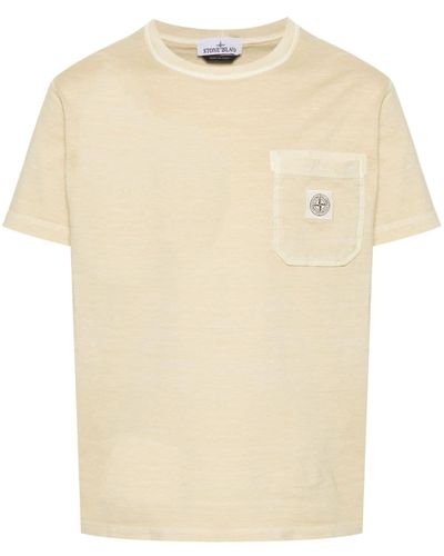 Stone Island Compass-appliqué Cotton T-shirt - Natural