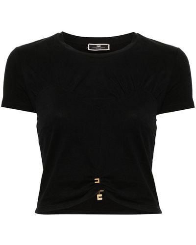 Elisabetta Franchi Logo-pin Cropped T-shirt - Black