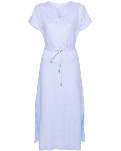 Peserico Linen Belted Dress - Blue
