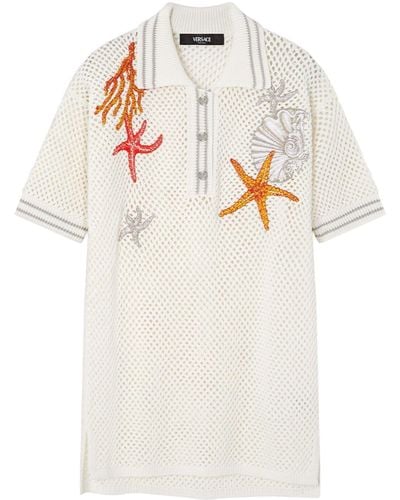 Versace Starfish-embroidered Knitted Polo Shirt - White