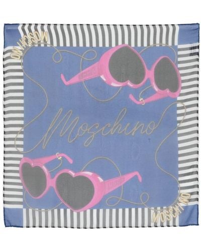 Moschino Écharpe en soie à bords rayés - Bleu