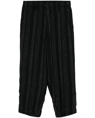 Yohji Yamamoto Striped Cropped Trousers - Zwart